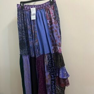 Advanced Apparels Boho Patchwork Tiered Maxi wide Flowy Pant - Purple Multi osfm